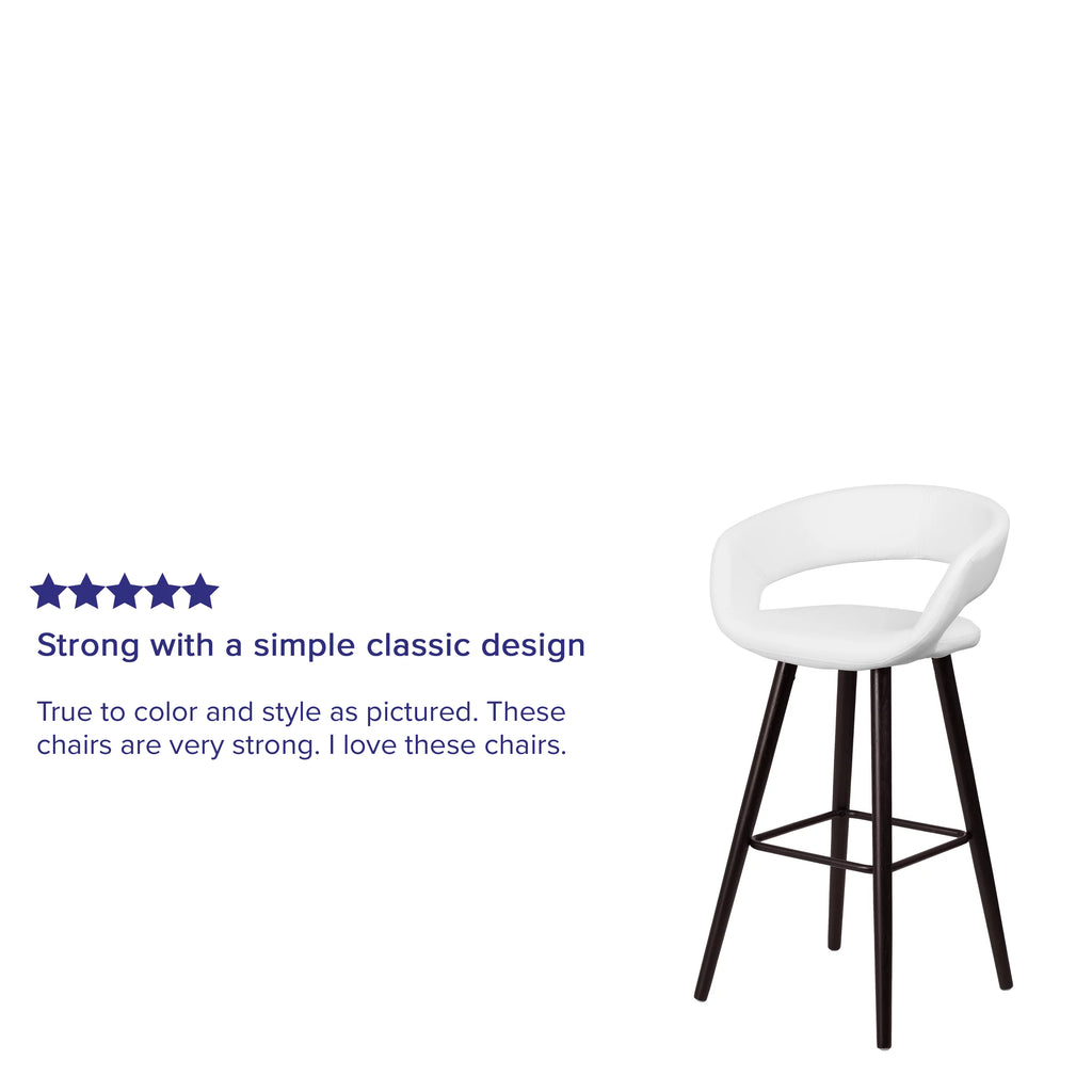 Cappuccino Wood Barstool with White Vinyl Q379