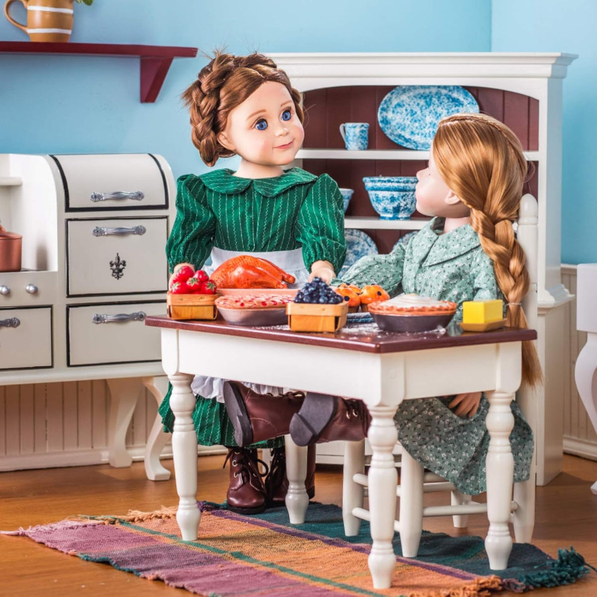 18 Inch Doll Furniture Wooden Kitchen Table and Two Chairs J94325