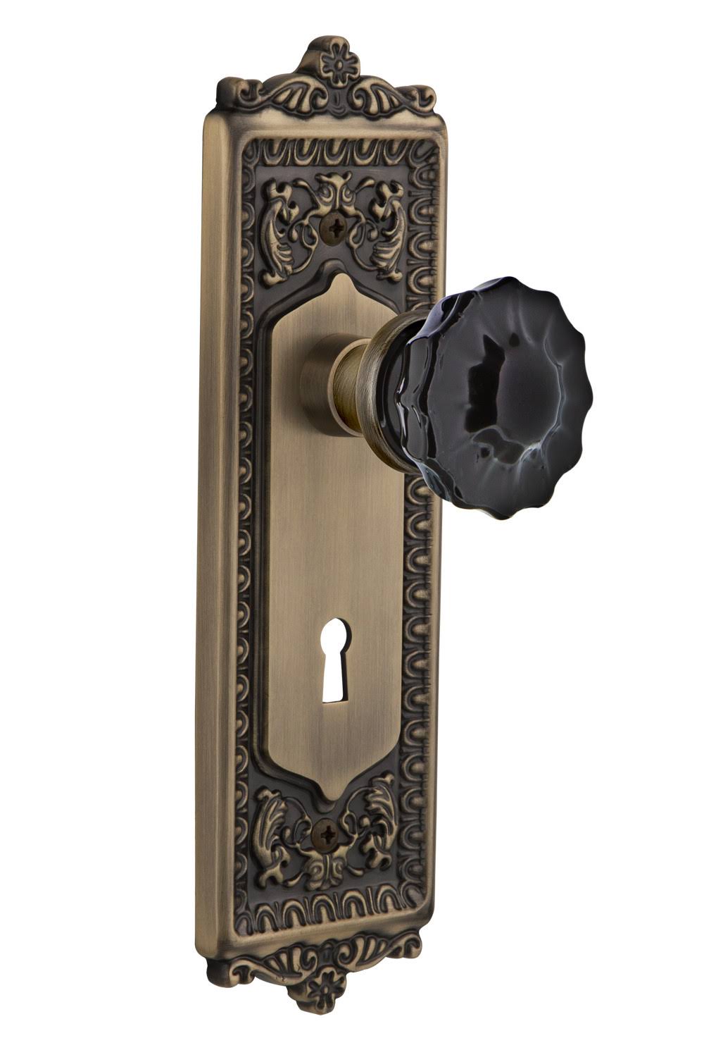 Black Crystal / Antique Brass Interior Mortise Door Knob M5124