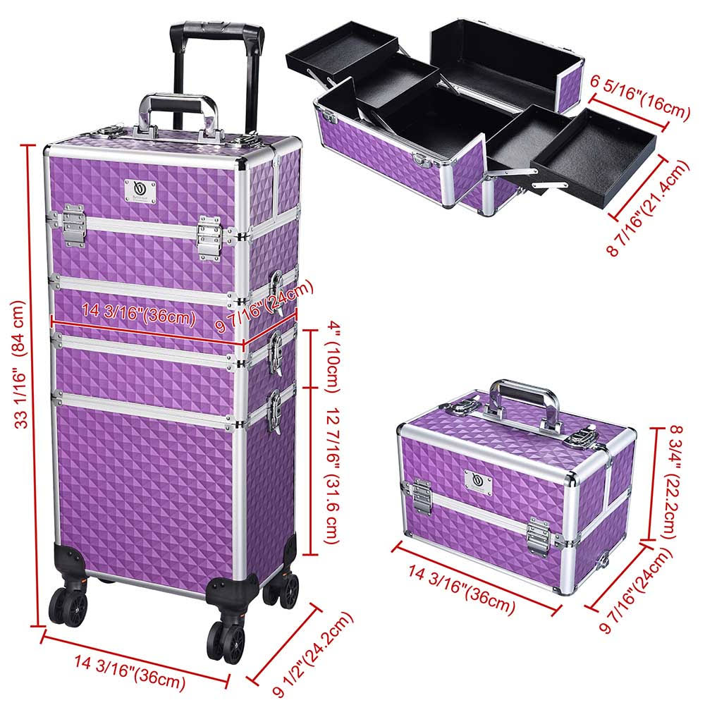 Black Aluminum Rolling Cosmetic Train Case K164