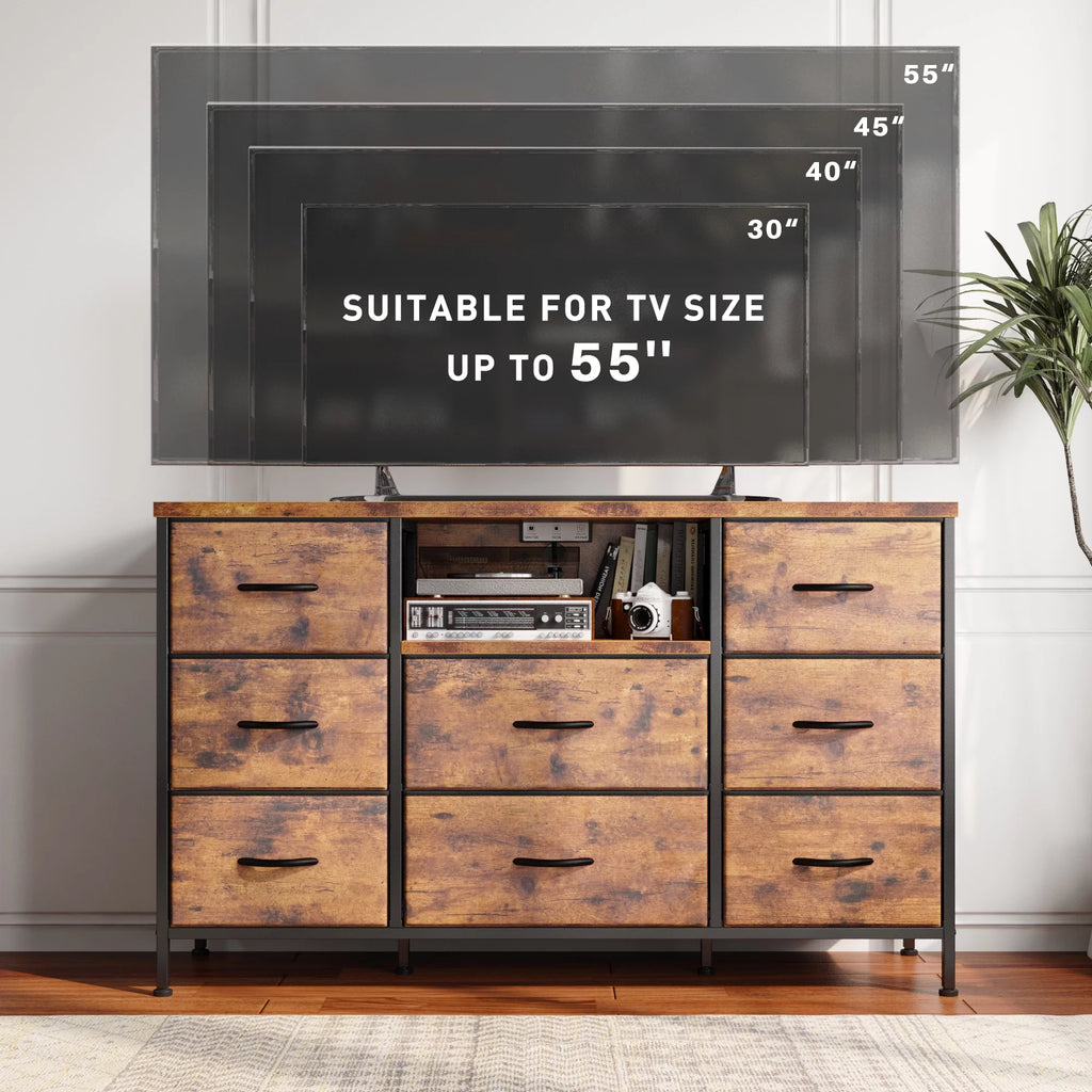 Black 8 Drawer Fabric Dresser TV Stand T11677