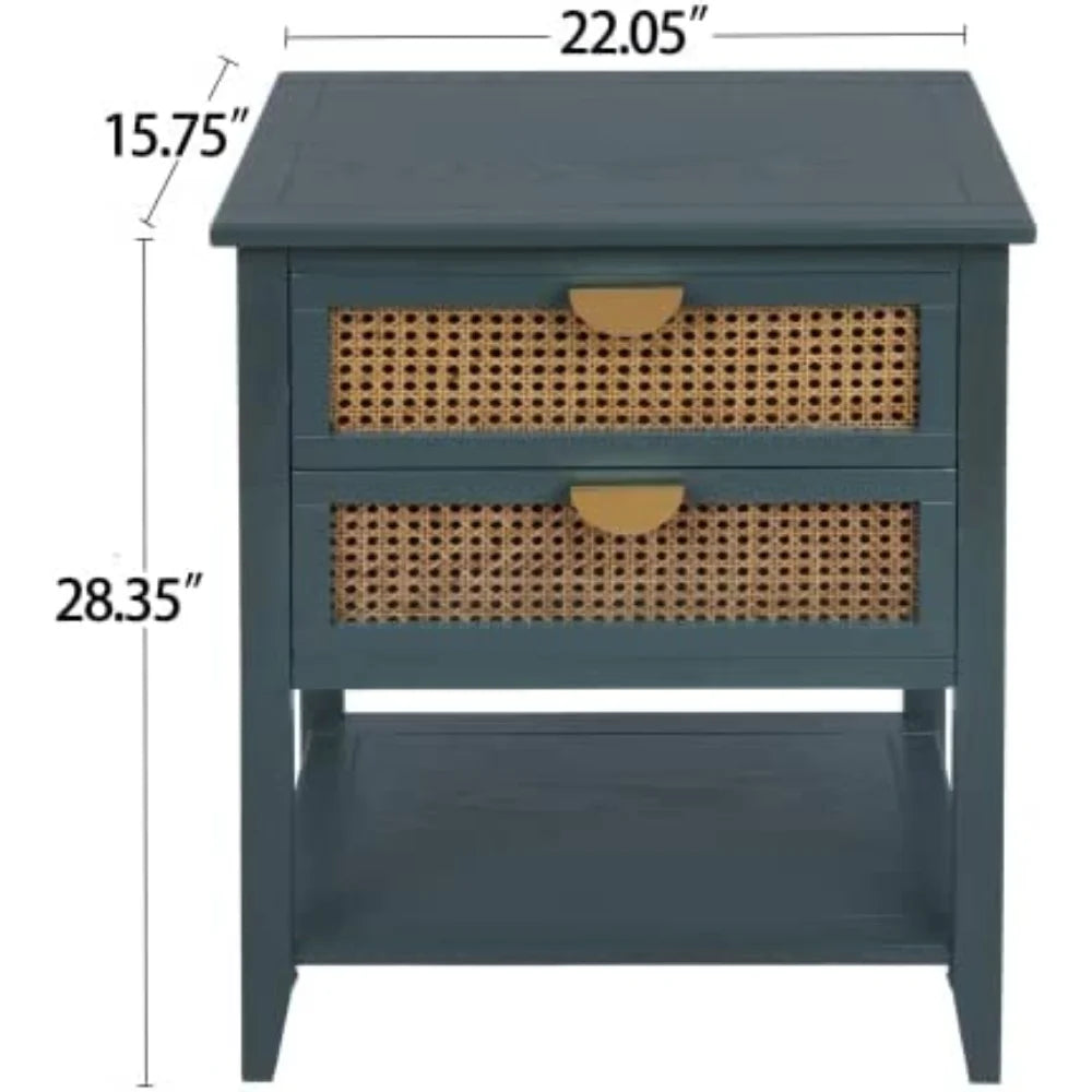 Natural Rattan 2 Drawer Side Table V399055