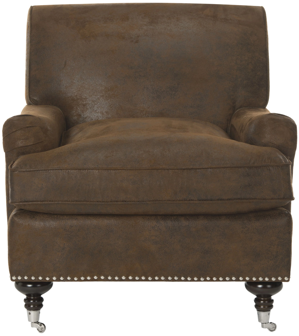 Brown Fully Upholstered Club Chair with Casters S935