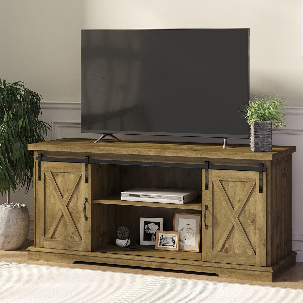 58'' Rustic TV Stand with Sliding Barn Doors I2100