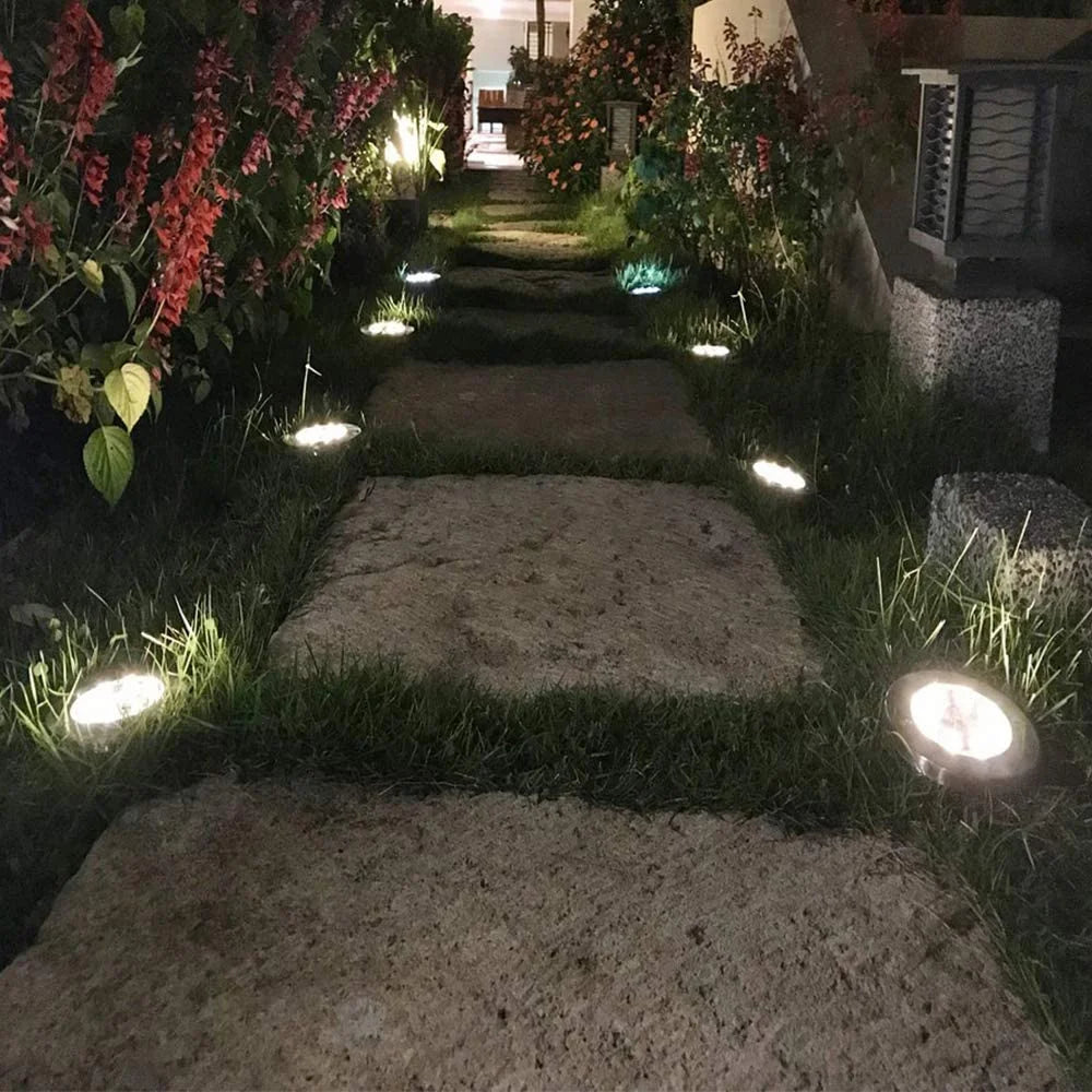 12 Pack 8 LED Solar Ground Lights Waterproof F349