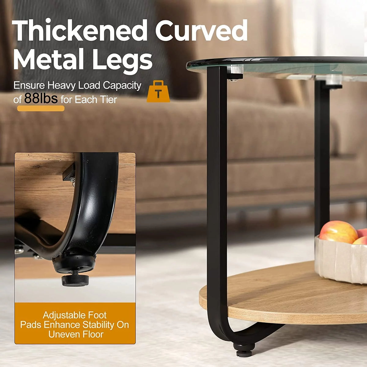 Oval 2 Tier Glass Coffee Table with Wooden Shelf V263
