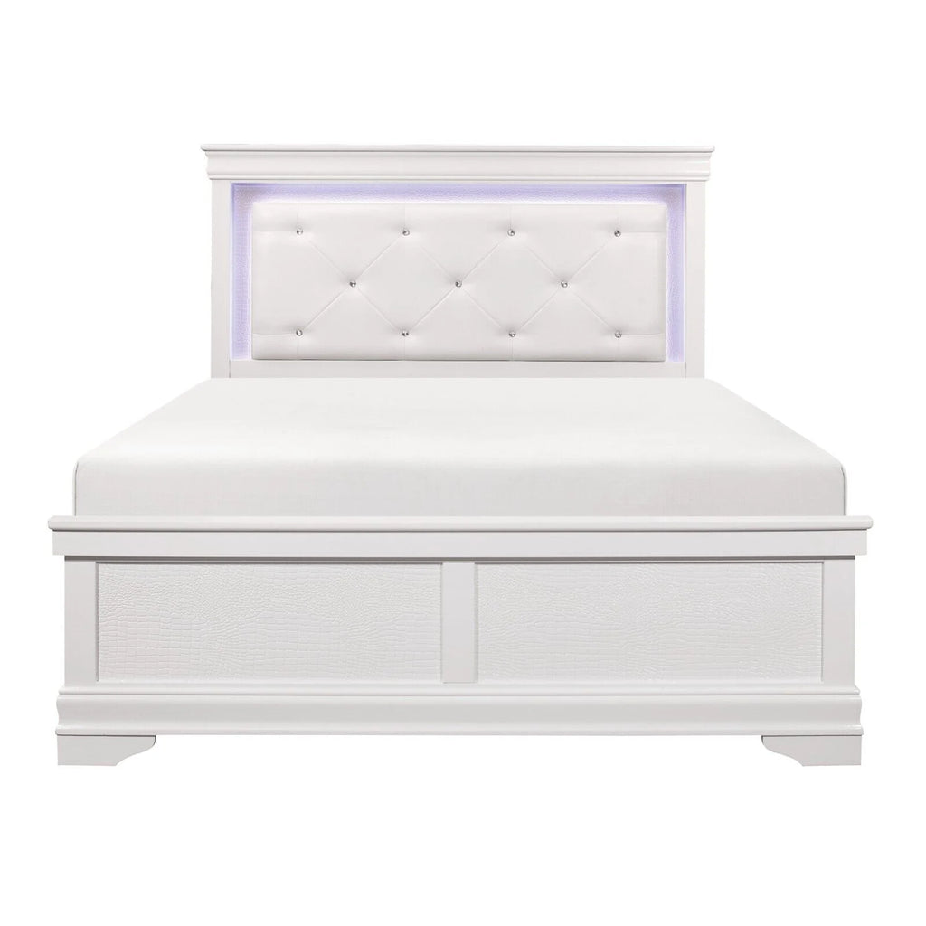 White Full Size Bed with LED Lighting Headboard and Nightstands 3pc Set B591407