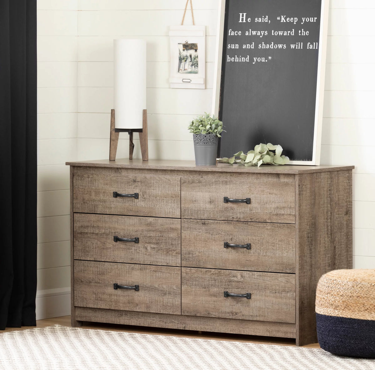 6 Drawer Weathered Oak Dresser E5178