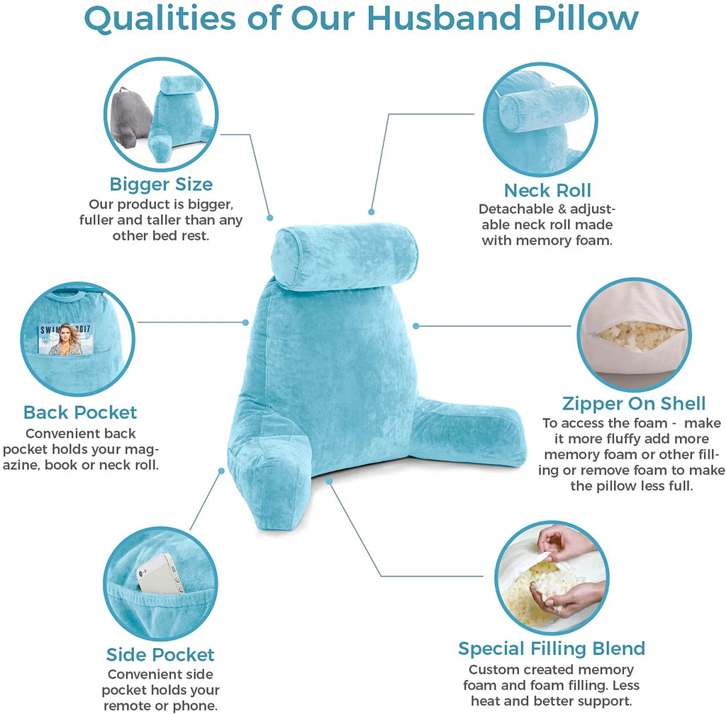 Carolina Blue Bed Rest Pillow with Arms C812