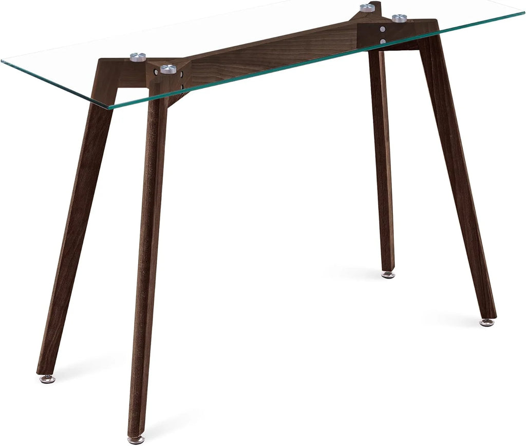 Glass Console Table with Solid Wood Legs H9598