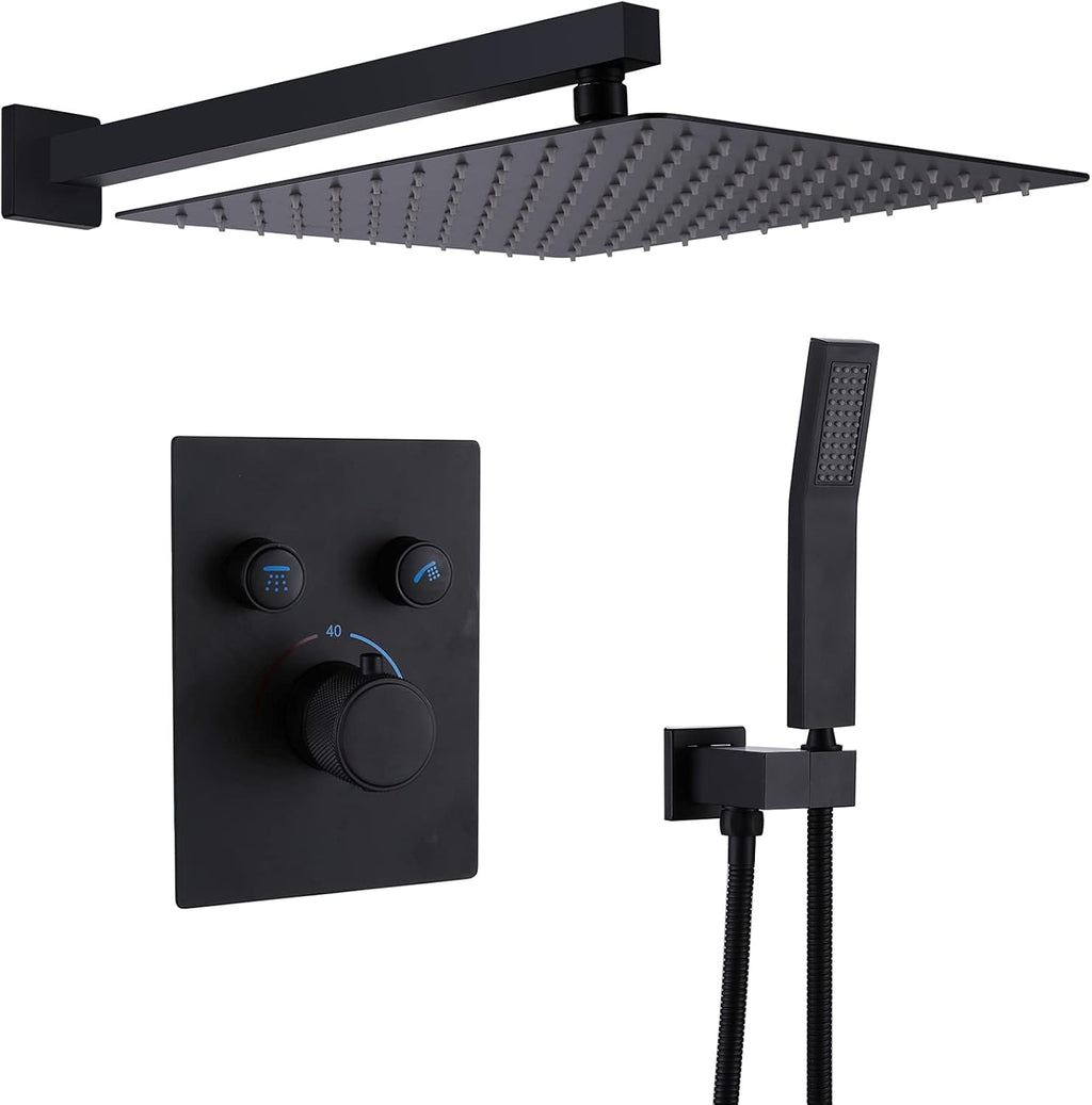 Matte Black 12 Inches Thermostatic Rain Shower Head Kit M41639