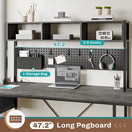 Black L Shaped Gaming Desk with Power Outlet and Pegboard Z545748