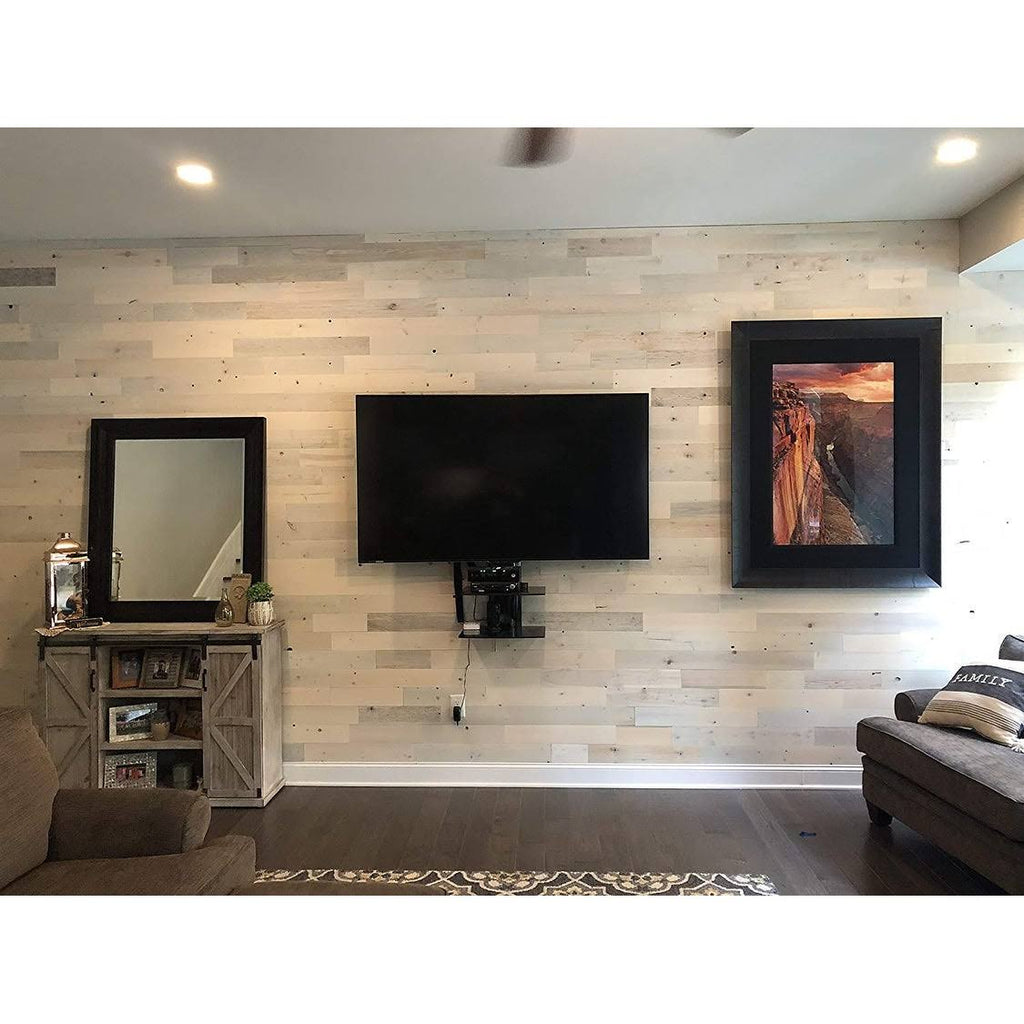 Reclaimed Wooden Wall Planks Peel and Stick 10 Sq. ft Coastal White N236299