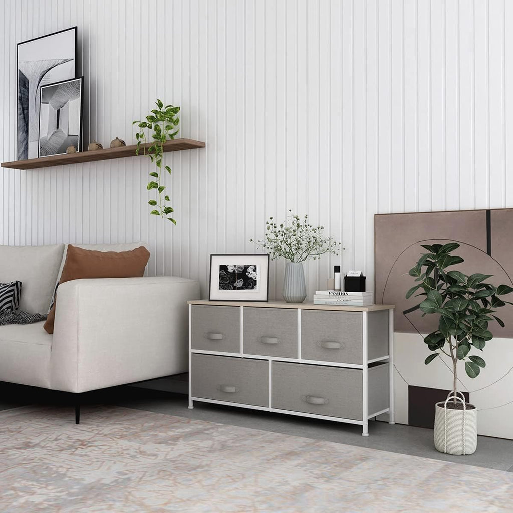 8 Drawer Fabric Dresser with Wooden Top B4374