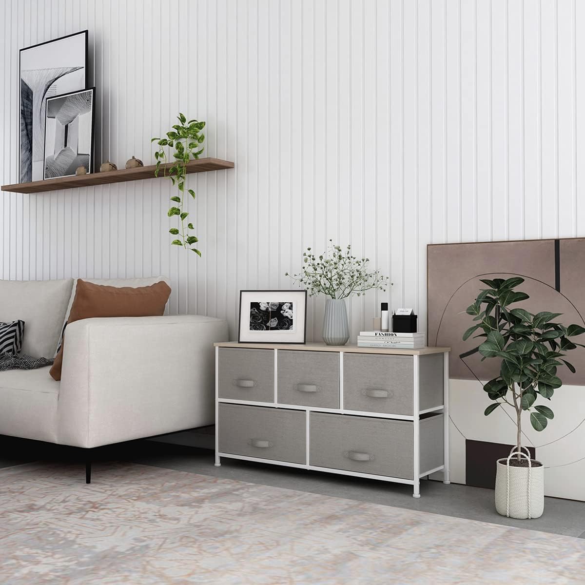 8 Drawer Fabric Dresser with Wooden Top B4374