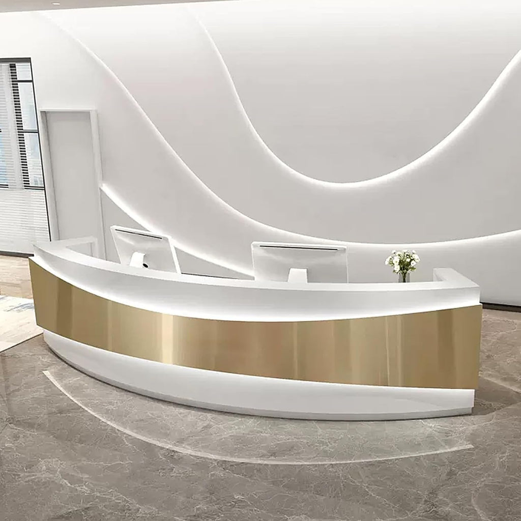 Golden Panel Curved LED Light Reception Desk T8358