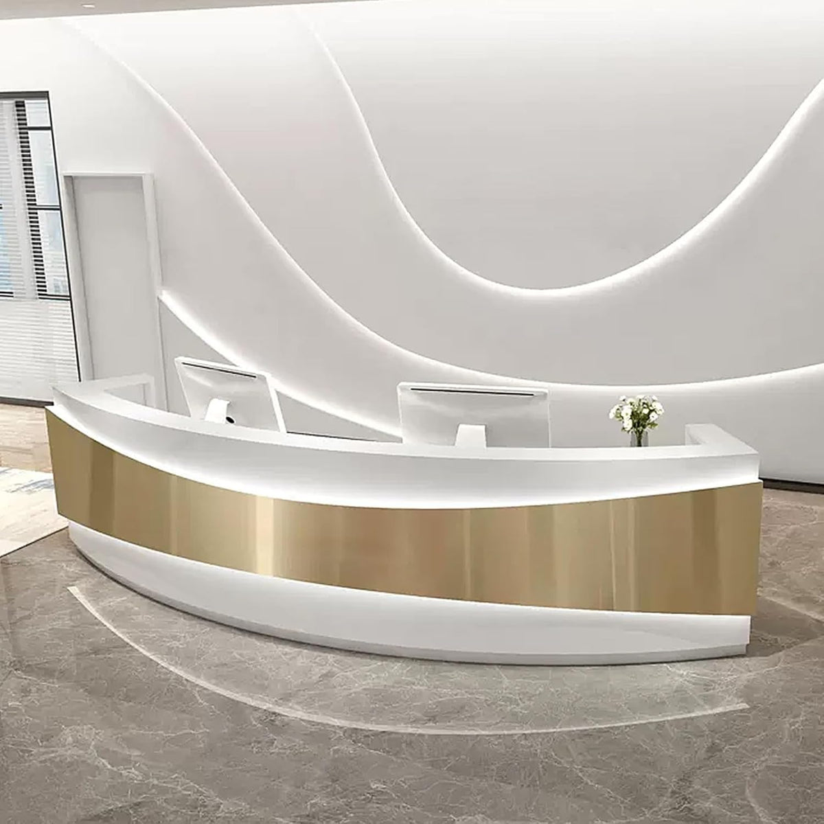 Golden Panel Curved LED Light Reception Desk T8358