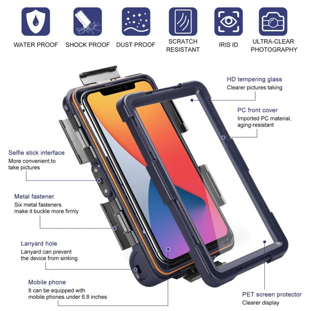 Waterproof Protective Case for Phones Up to 6.9 Inch with Lanyard V699