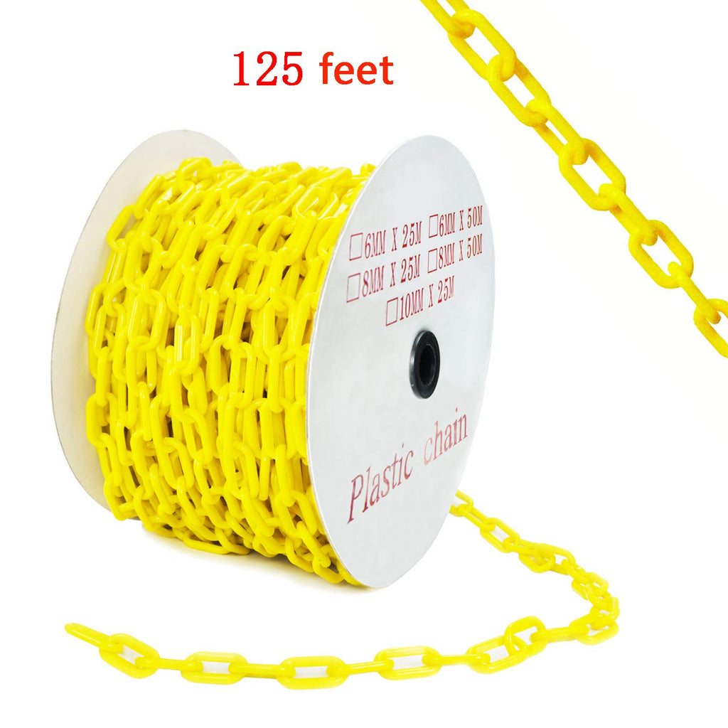 Yellow Plastic Safety Barrier Chain with 12 S-Hooks, 12 Carabiner Clips, 2 Chain Connector O33876