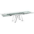 Manual Dining Table with Brushed Stainless Steel Base and Clear Top W895124