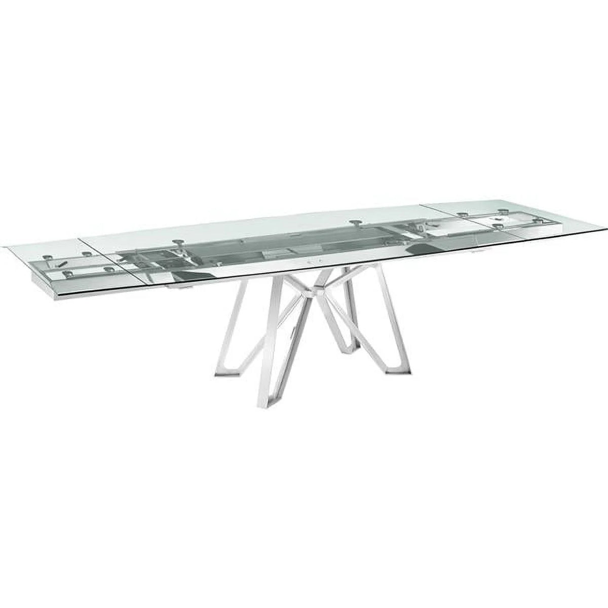 Manual Dining Table with Brushed Stainless Steel Base and Clear Top W895124