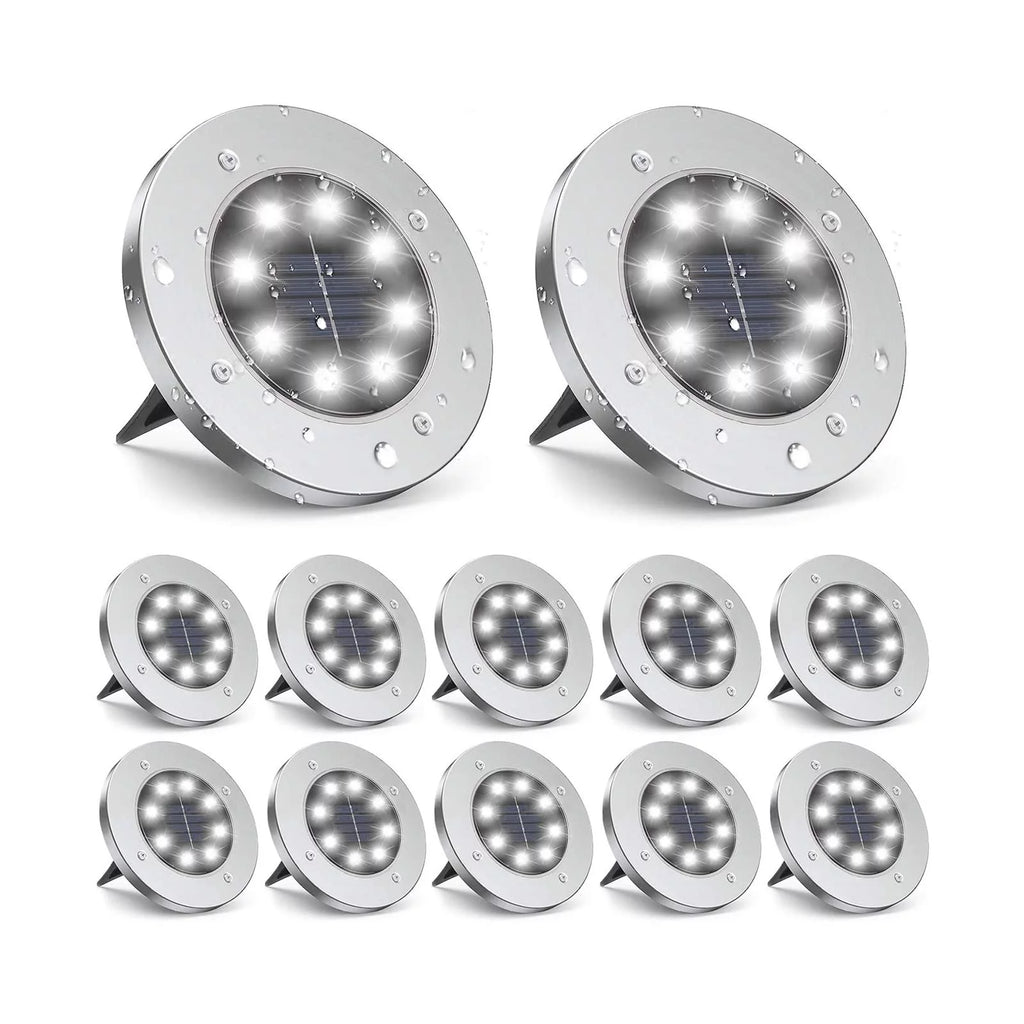 12 Pack 8 LED Solar Ground Lights Waterproof F349