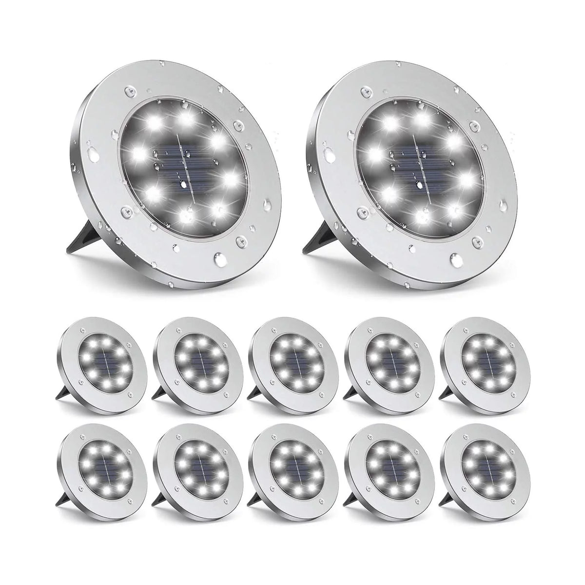 12 Pack 8 LED Solar Ground Lights Waterproof F349