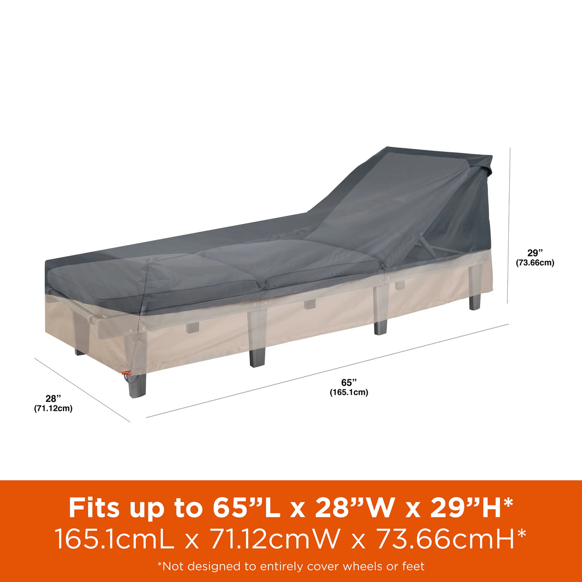 Patio Chaise Lounge Cover 65"L x 28"W x 29"H Gray U287224