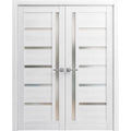 Solid French Double Doors 64 x 96 inches with Frosted Glass Wood Solid Panel Frame Trims Z50899