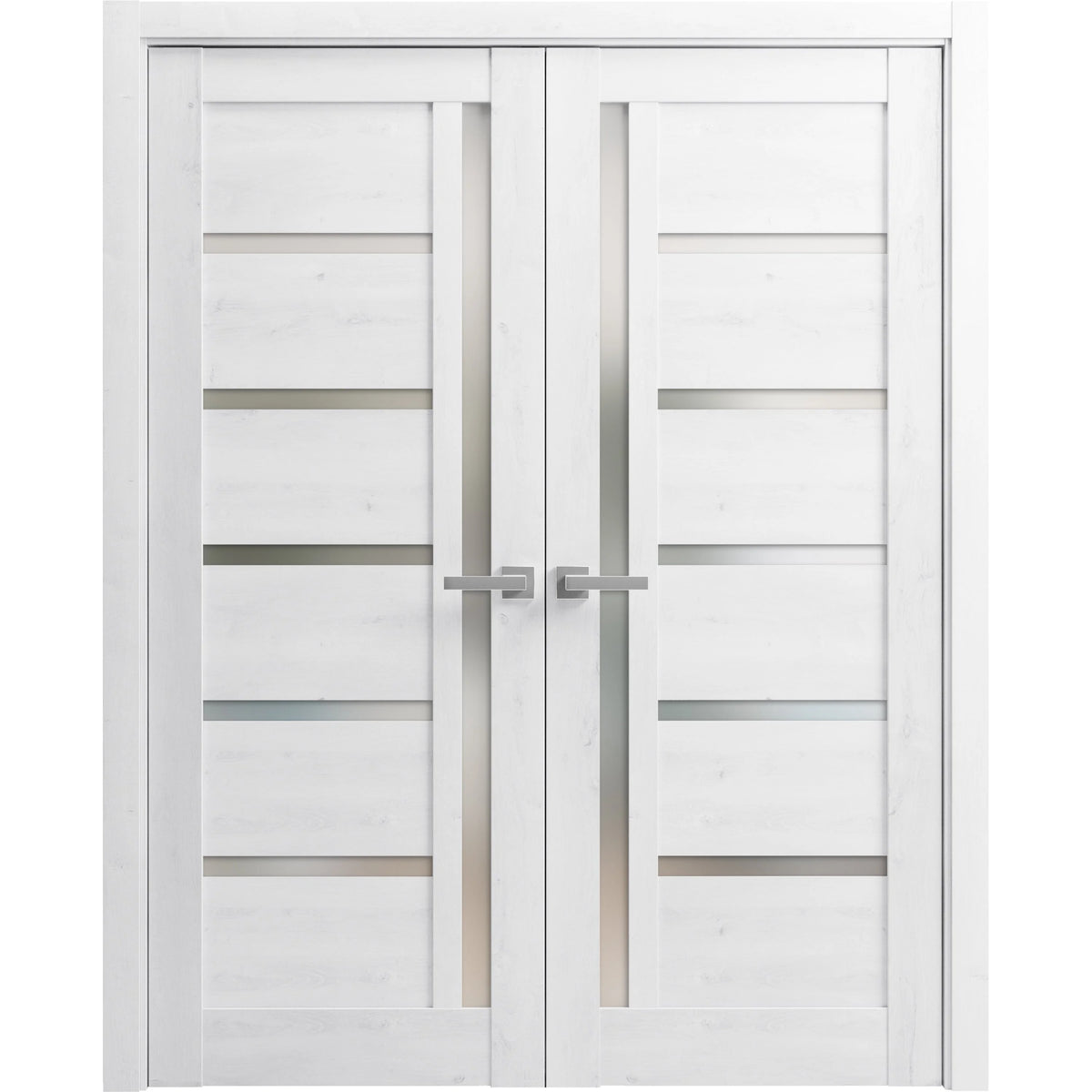 Solid French Double Doors 64 x 96 inches with Frosted Glass Wood Solid Panel Frame Trims Z50899