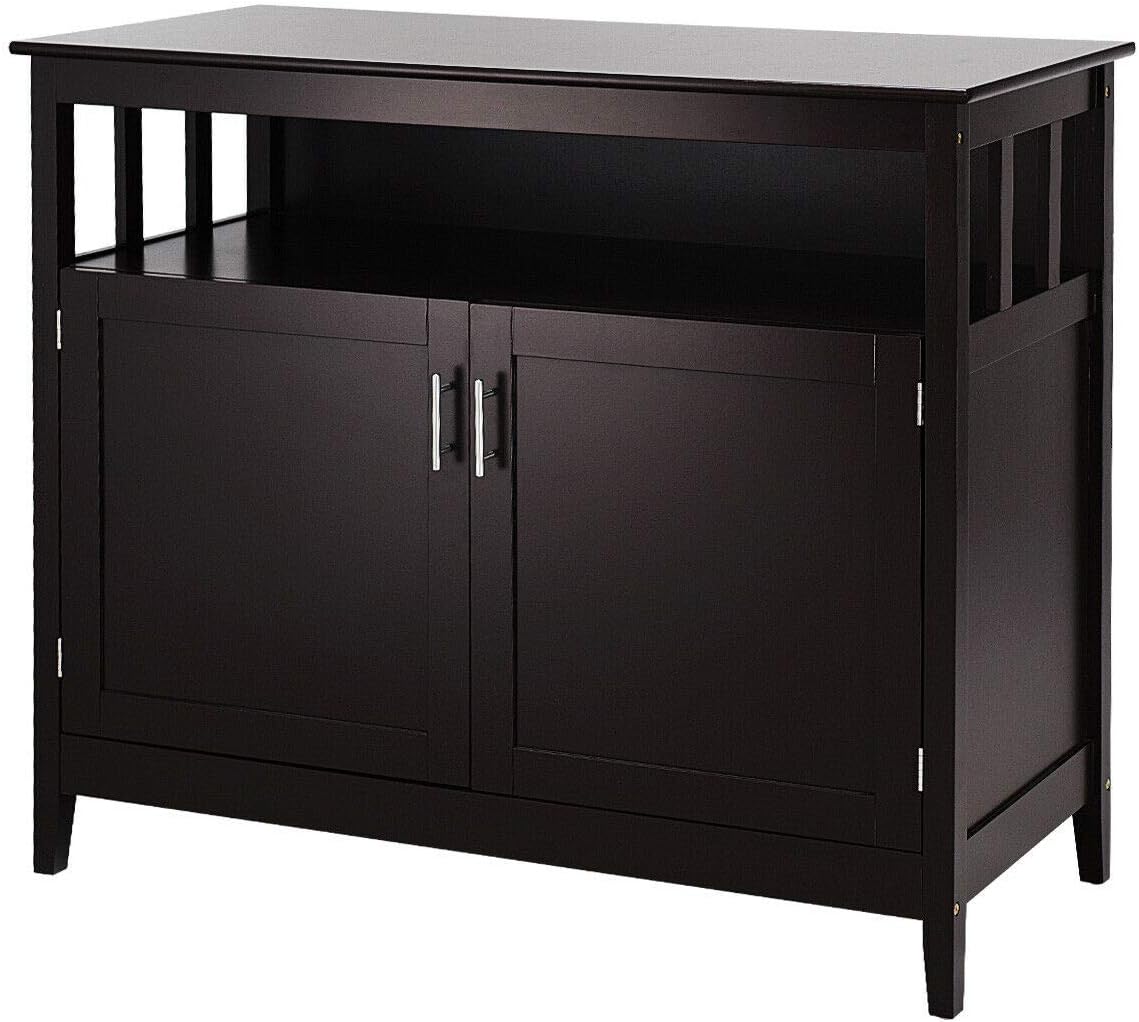 Espresso Wood Kitchen Storage Cabinet Buffet with Adjustable Shelf W491148