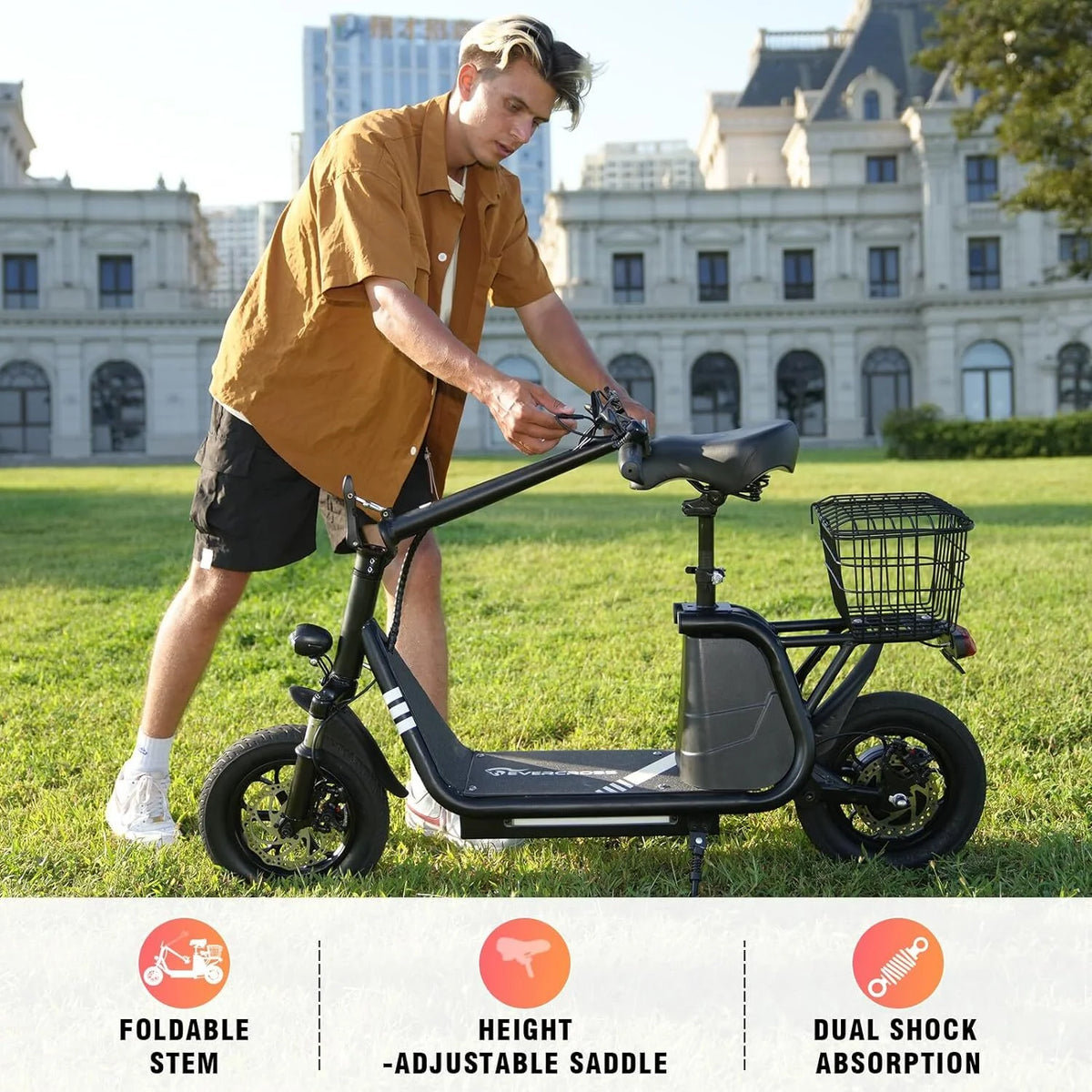 Electric Scooter with Seat, 400W Motor, 12 Pneumatic Tire Foldable C143093