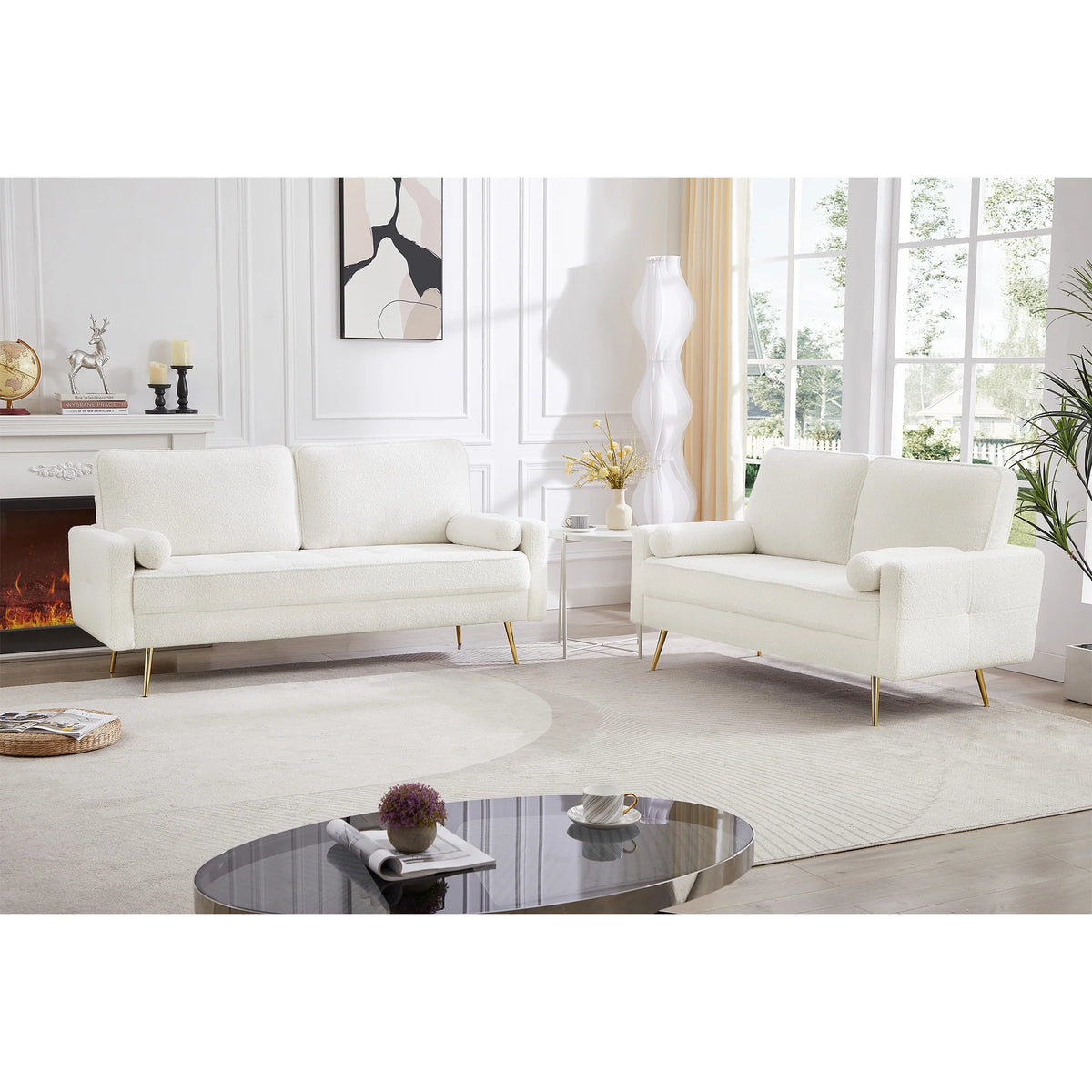 2 Seater Boucle Sofa with 2 Pillow T887