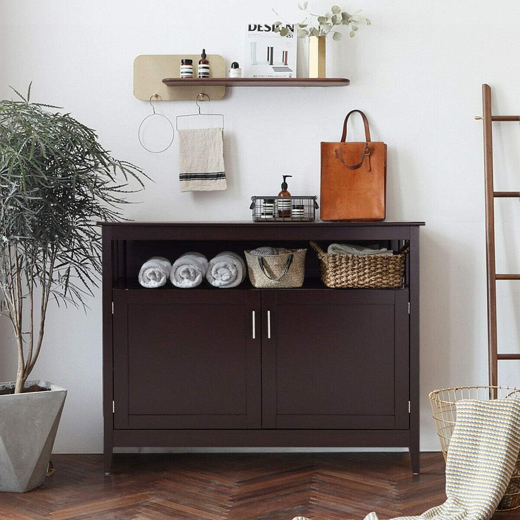 Espresso Wood Kitchen Storage Cabinet Buffet with Adjustable Shelf W491148