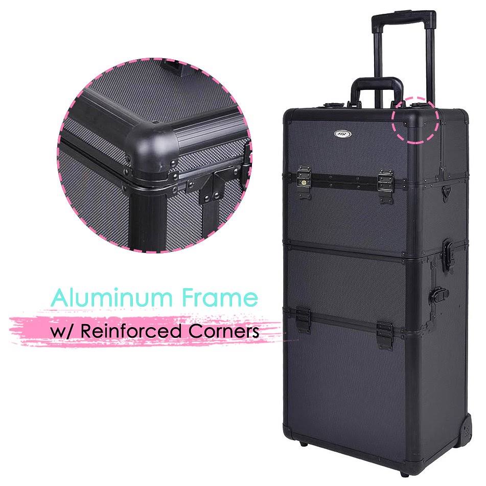 Black Aluminum Rolling Cosmetic Train Case K164