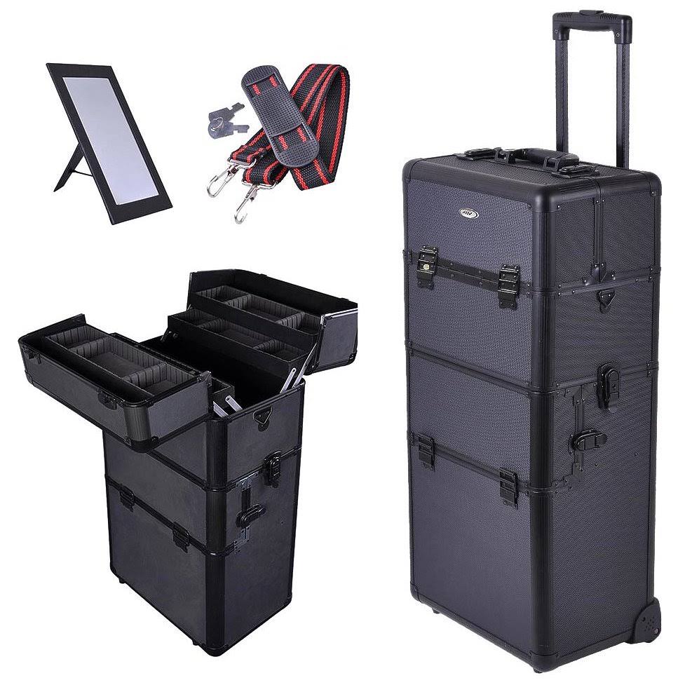 Black Aluminum Rolling Cosmetic Train Case K164