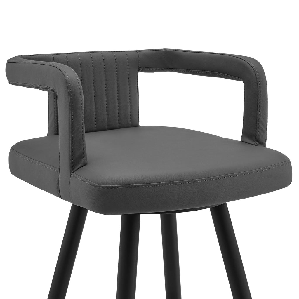 Gray Faux Leather Swivel Bar Stool U74967