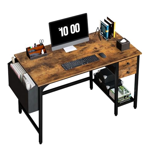 Black 40 Inch Reversible Computer Desk with Fabric Drawers B8365