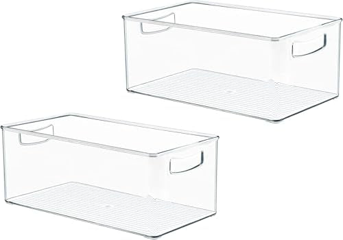 2 Pack Deep Freezer Organizer Bins, Stackable Chest Freezer Storage Bins, Food-Grade Plastic Z16849