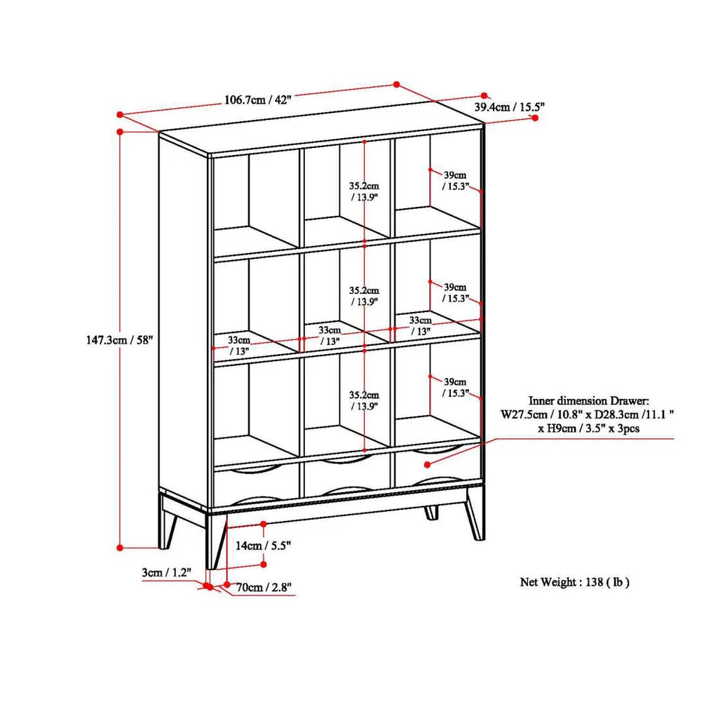 Teak Brown Solid Hardwood Cube Storage Bookcase with Drawers J127148