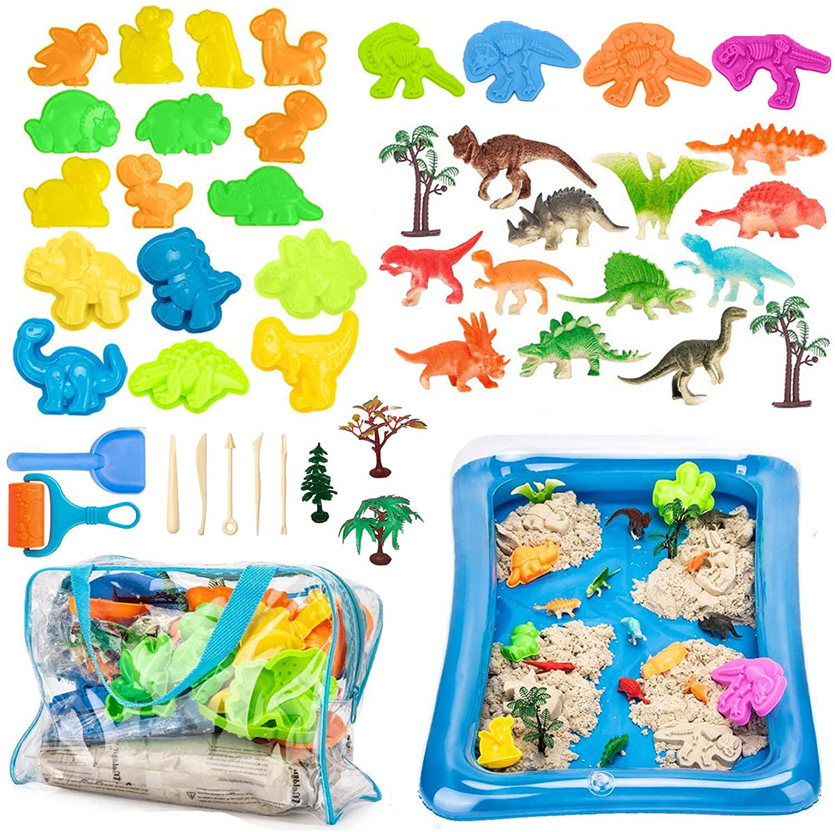 48 PC Dinosaur SandBox Toys with Sand Tray and Storage Bag I567