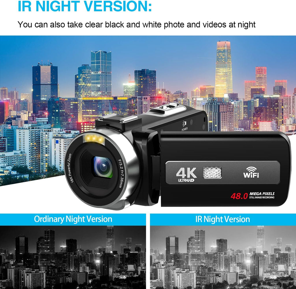 4K Camcorder with IR Night Vision and 18X Digital Zoom C702