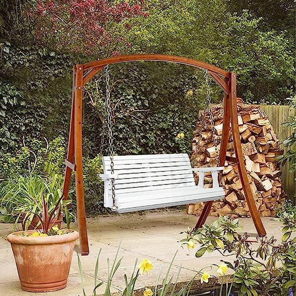White 5 FT Wooden Porch Swing Bench with Hanging Chains X27462