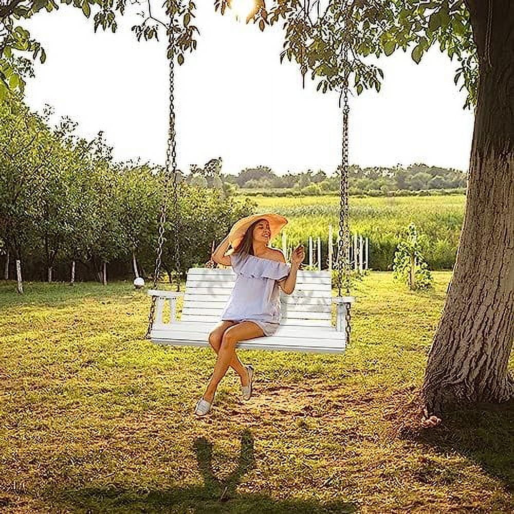 White 5 FT Wooden Porch Swing Bench with Hanging Chains X27462
