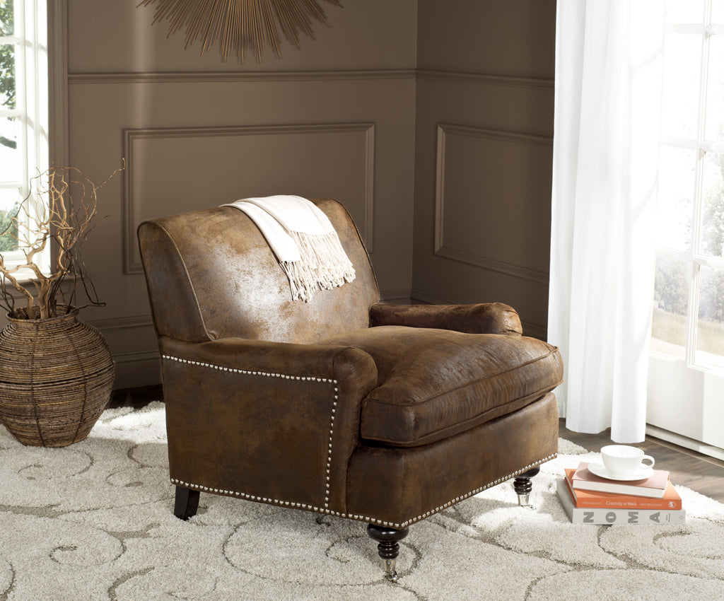 Brown Fully Upholstered Club Chair with Casters S935