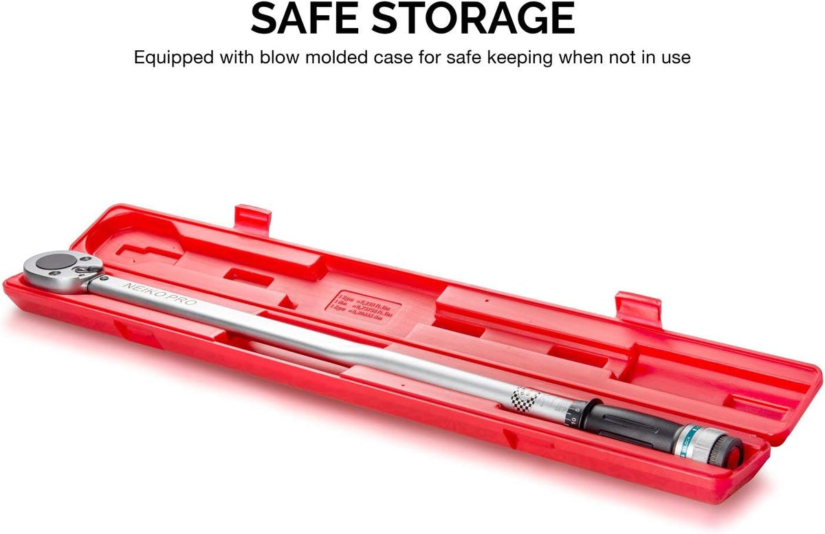 3/4” Drive Adjustable Click Torque Wrench, 50-300 Foot-Pound, Chrome Vanadium Steel E560303