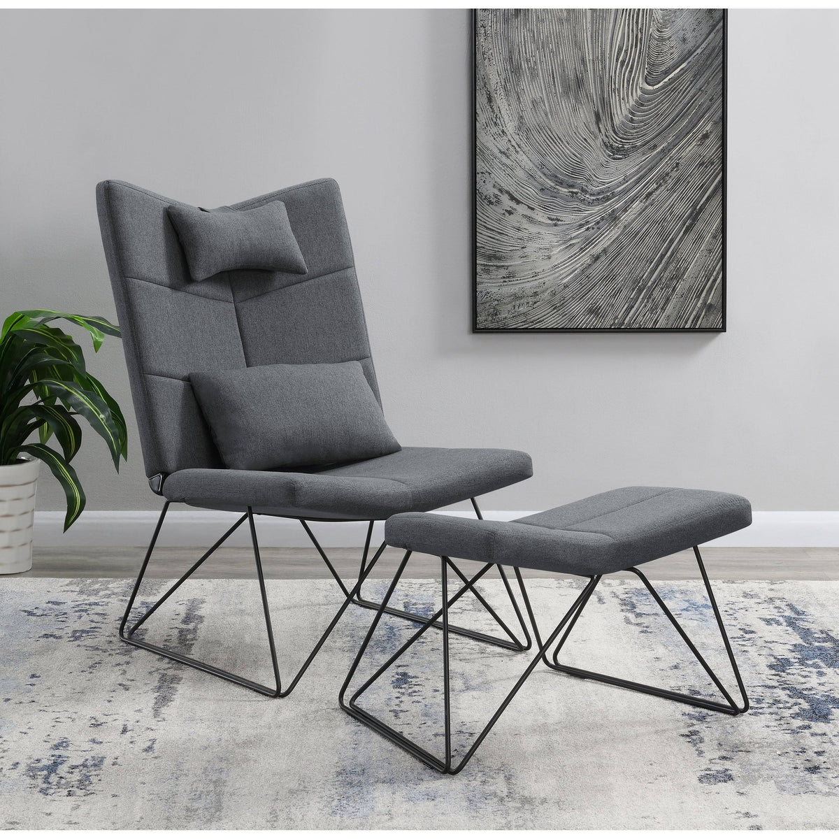 Padded Armless Accent Chair with Ottoman - Grey S602339
