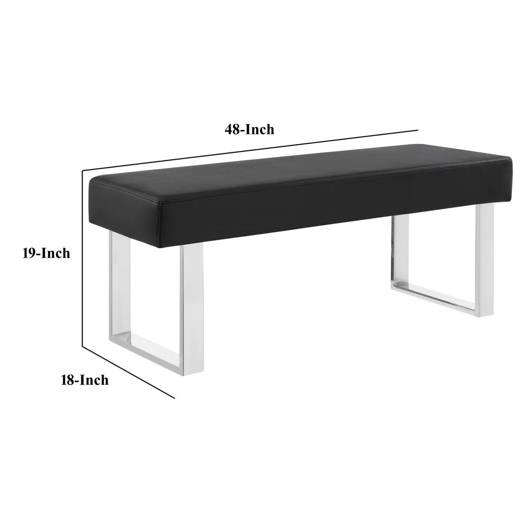 48 Inch Black Leatherette Bench with Metal Frame D55410