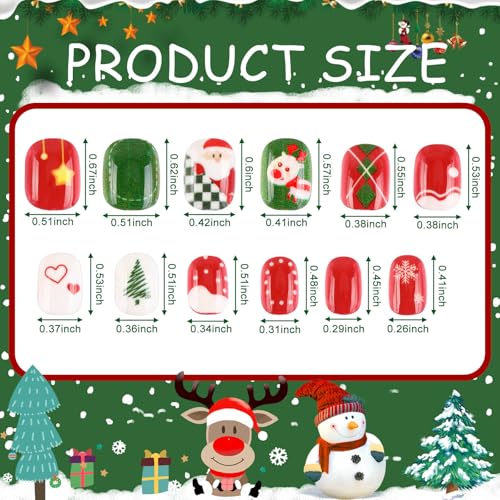 Christmas Kids Press on Nails 216Pcs 9 Pack Short Full Cover False Nail Tips G361