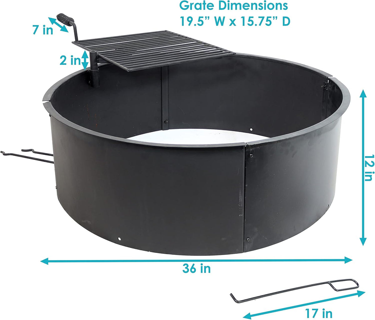 36 Inch Heavy Duty Steel Fire Pit with Cooking Grate and Fire Poker Y578